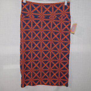 Lularoe Cassie Blue Orange Geometric Pattern Body Con Pencil Skirt NEW  Womens S